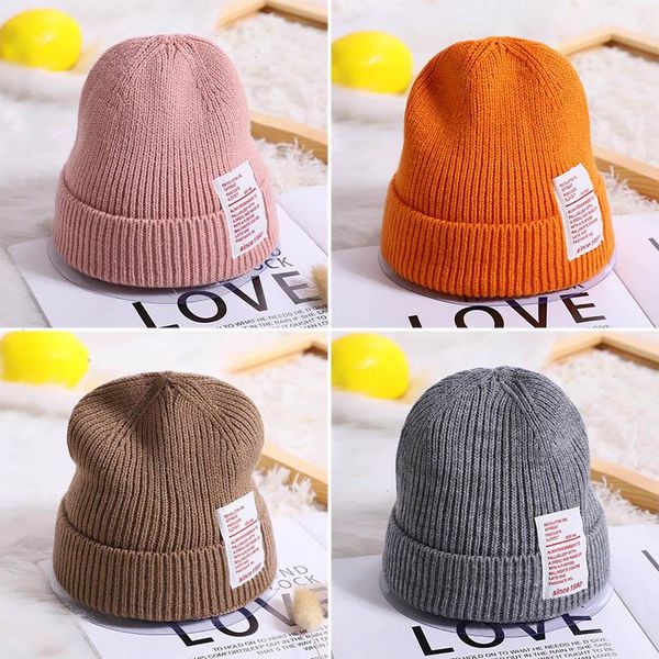 

letter baby hat beanie cap warm winter newborn boys girls knitted solid kids infant toddler bonnet casquette enfant, Yellow