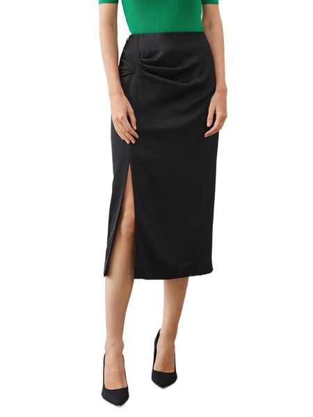 

motf premium gathered satin pencil skirt k34k#, Black