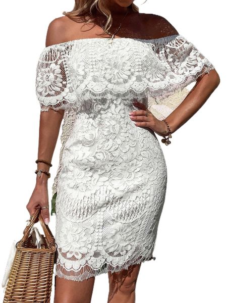 

off shoulder guipure lace dress 47e2#, Black;gray