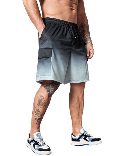 

extended sizes men ombre drawstring waist flap pocket shorts r4rk#, White;black