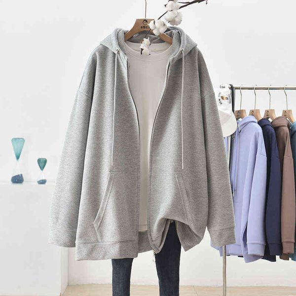 

2022 new spring autumn cotton zipper jackets women's clothing loose hoodies girls coats casual hooded sweatshirts jp176 t220726, Black