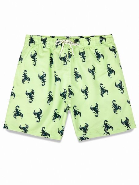 

romwe guys scorpion print drawstring shorts 53gr#, White;black