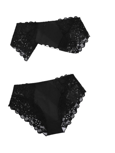 

plus 3pack contrast lace panty set u2ke#, Black;white