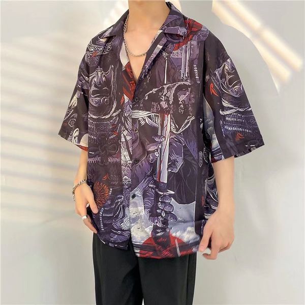 

animated print casual half sleeve shirt loose and comfortable, White;black