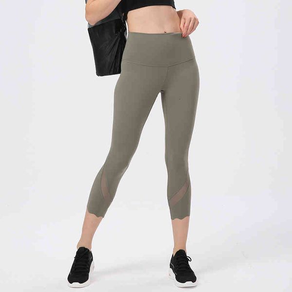 

women's leggings yoga capris mesh stitching moisture wicking high waist slim fitness pants running yoga pants mjn6, Black