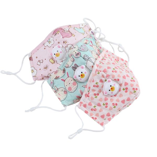 

children's reusable cloth face masks animal printed dustproof mask with air valve and filter pocket