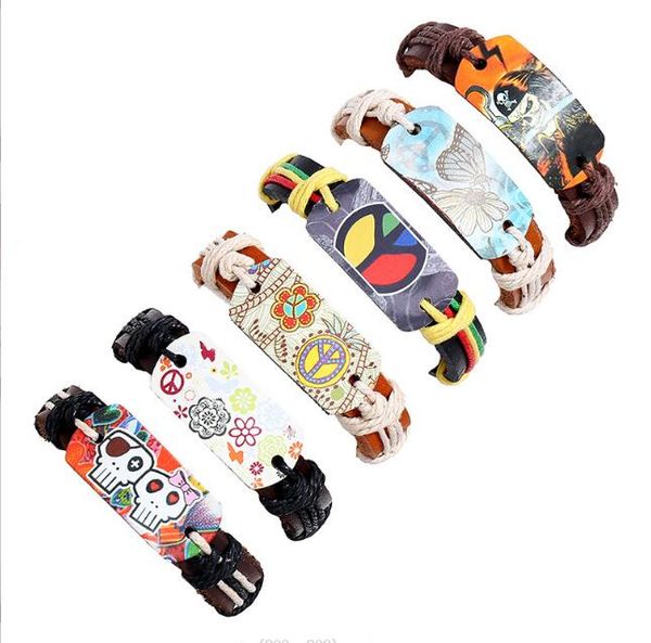 

fashion stamping series men woman cowhide bracelet diy beaded strands combination suit bracelet 6styles/1set, Black