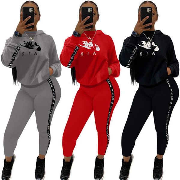

2022 designer women letter tracksuits winter fall casual two piece sets pullover hooded hoodies pants long sleeve outfits dhl 7384, Gray