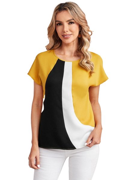 

emery rose color block batwing sleeve blouse p57m#, White