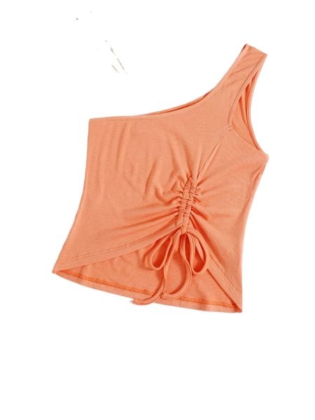 

one shoulder drawstring ruched front c5vk#, White