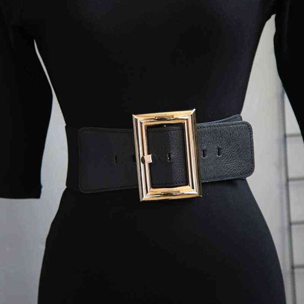

2022 women039s belt coat square buckle elastic belt crocodile pattern luxury design wide stretch belt, Black;brown