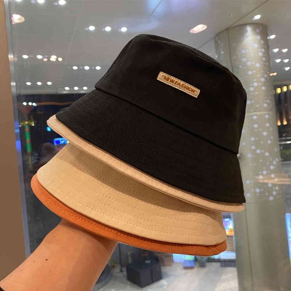 

spring and autumn hat children's korean version simple letter fisherman's hat women's fashion brand show face small summer tr, Blue;gray