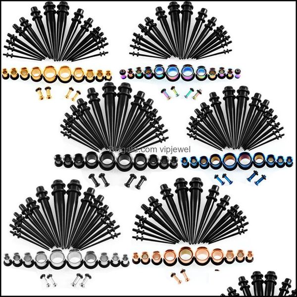 Spine Tunnel Gioielli per il corpo 6 Colori 14G-00G 36 Pz / set Calibri per orecchie Kit di allungamento Coni Anelli Spina svasata singola Dhvj5