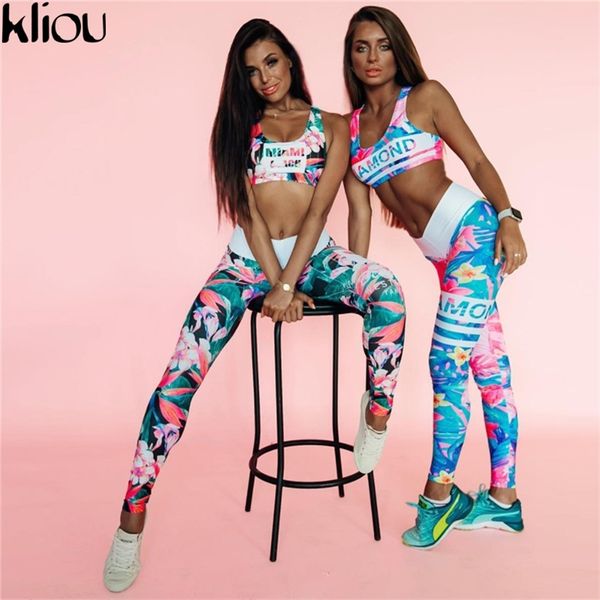 Kliou 2017 Retro Digital Printed Letters Trabout Suit Fitness Tusting Women Set Женщины спортивные леггинсы женская одежда T190601