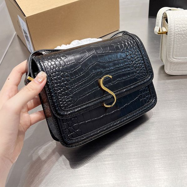 

cowhide women shoulder bags solferin flip message bag tofu handbag wallets genuine leather alligator letter hardware adjustable strap plain