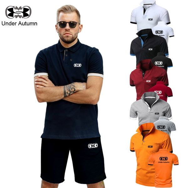 

under autumn men's women print polo 2 piece set color tshirt male sport shirt short sleeve polo and shorts suit brand clothing 220520, Gray