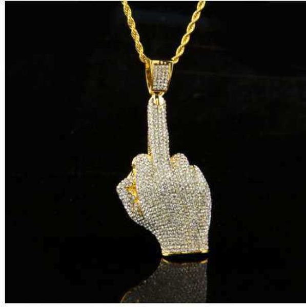 

men women golden full big middle finger necklaces bling crystal chains vogue jewelry gifts hip hop pendants, Silver