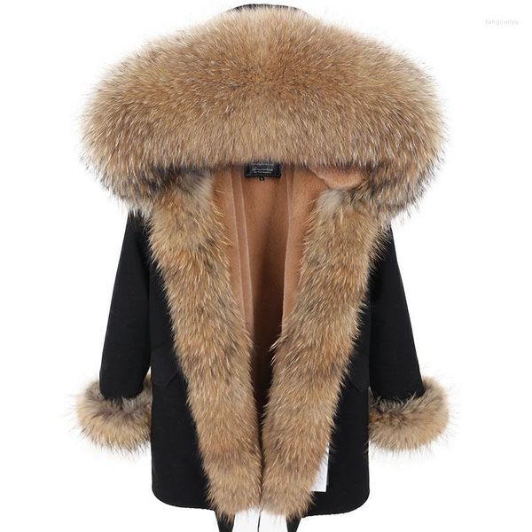 Pelliccia da donna Faux Colletto di procione naturale Fodera artificiale staccabile Parka Giacca calda spessa Moda Cappotto lungo invernale allentato 2022