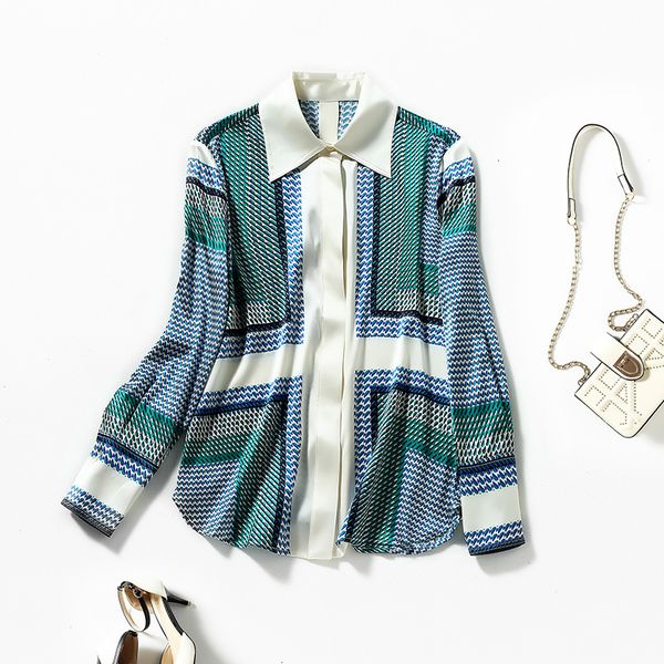 

women's blouses & shirts mulberry silk satin shirt printed lapel spring shenzhen nanyou high end women's wear crgm, White