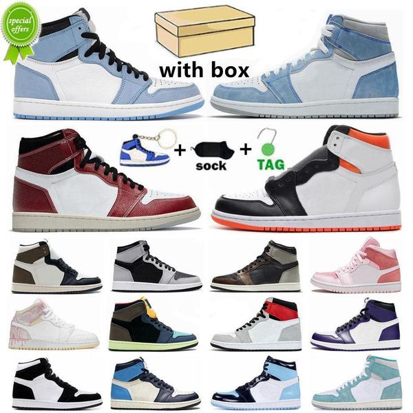 

2022 mens jumpman 1 high og basketball shoes 1s university blue electro orange dark mocha bred shadow unc twist men women sneakers trainers, Black
