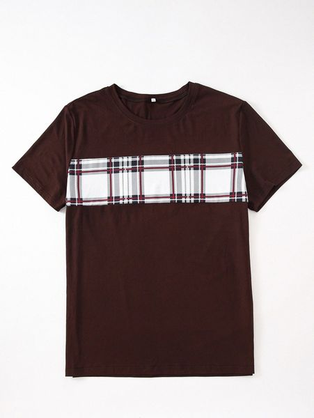 

men 1pc contrast plaid tee g92f#, White;black