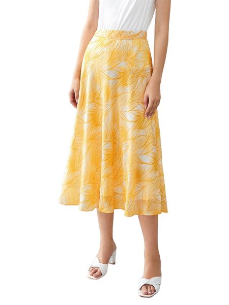 

motf premium linen plants printed flowy skirt 65ro#, Black