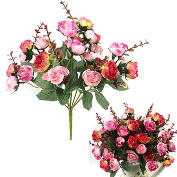 Dekorative Blumenkränze, künstliche Rose, 21 Köpfe, künstlicher Seidenstrauß, Basteln, Raumdekoration, Hochzeit, Party, Muttertag, Valentinstag, Geschenk, Heimzubehör