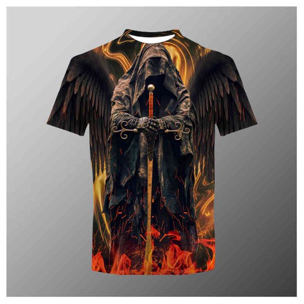 

drop ship summer 3d skull t-shirts for men's gulf hip hop anime angel t-shirts short sleeve o-neck clothing trapstar, White;black