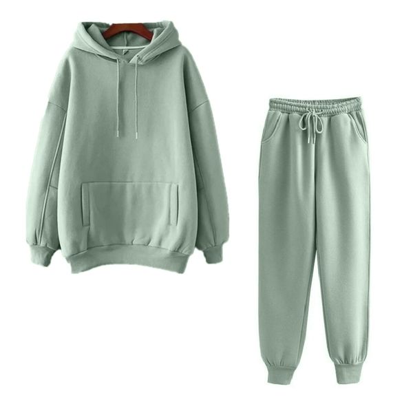 

new hoodie 2pcs set women autumn solid oversized sweatshirt set casual long sleeve fleece long pants tracksuit suit outfits y201128, White
