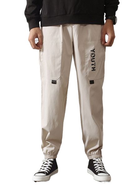 

men letter graphic drawstring waist pants i1an#, Black