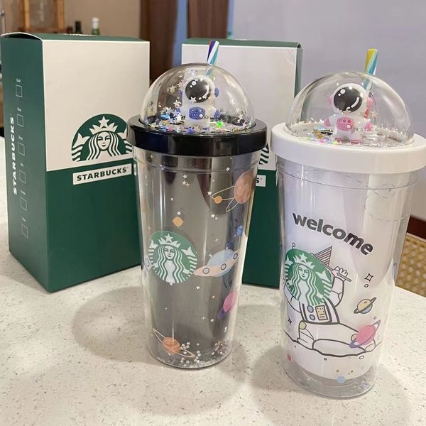 

2022 starbucks tumblers double layer transparent cup straw cup tiktok mermaid reusable drinking flat bottom plastic cold water cups gift mug