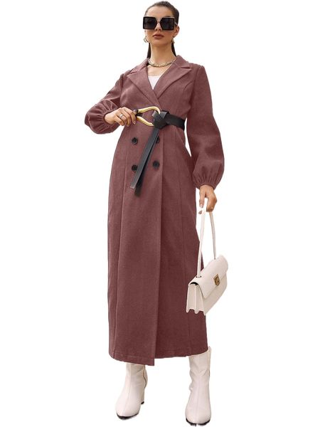 

lantern sleeve double breasted overcoat without belt o6e7#, Black