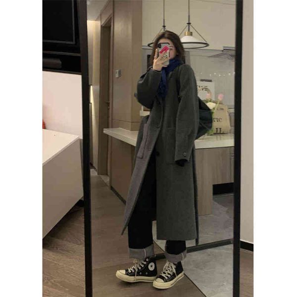 

women's wool & blends second change wear with blogger's fashionable dark gray thin medium and long thickened warm wool coat z18u, Black