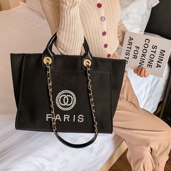 

fashion label pearl women evening bags brand ch canvas beach bag designers classic female portable large capacity handbag luxury big handbag