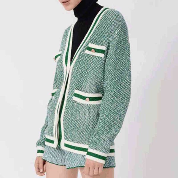 

women's knits & tees qianniao green cardigan women's gold thread medium length jacket small fresh fashion spring and autumn sweate, White