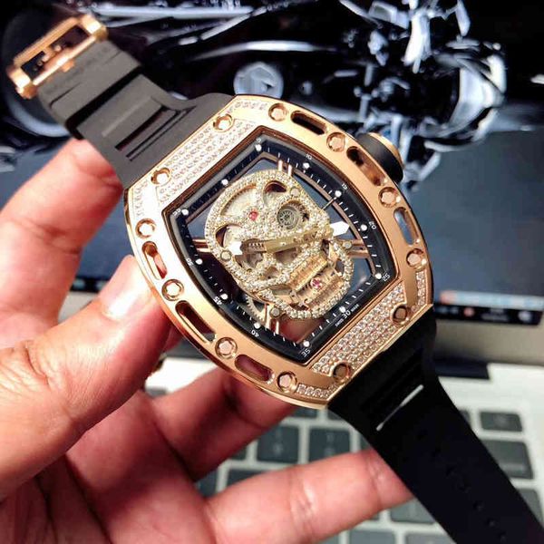 

watches wristwatch designer 2022 skull diamond studded sky star richa milles mens fully automatic mechanical watch hollowed out personalized, Slivery;golden