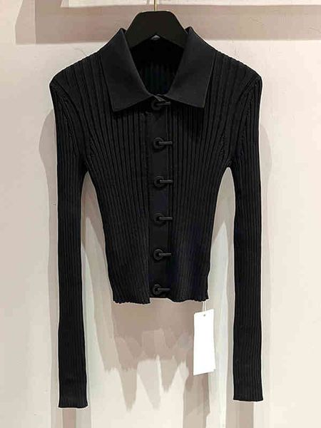 

women's knits tees french spring summer long sleeve bottoming shirt qin lan's same slim fitting black polo neck sweater simple car, White