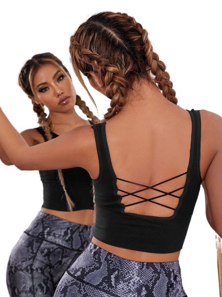 

seamless high stretch criss cross back sports bra 0254#, Gray