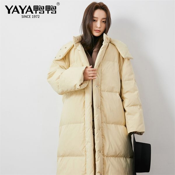 

yaya coats woman winter long warm thicke down parka removable cap jacket women winter hooded solid jacket coat 201019, Black