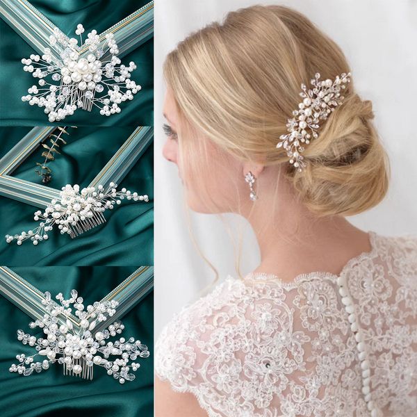 Мигающие орнаменты Rhinestone Great Comb Clip Pearl Bridal Аксессуары для волос Ювелирные изделия Tiara Свадебная Корона Хрустальные Головные уборы