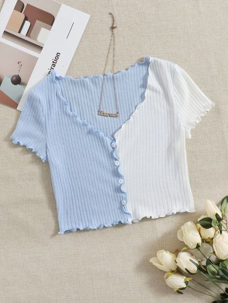 

two tone lettuce trim tee t75f#, White