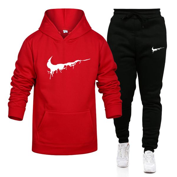 

2022 new brand men's tracksuit leisure hoodies pants two piece sets sportswear sweatshirts jogging male sets track suits, Gray