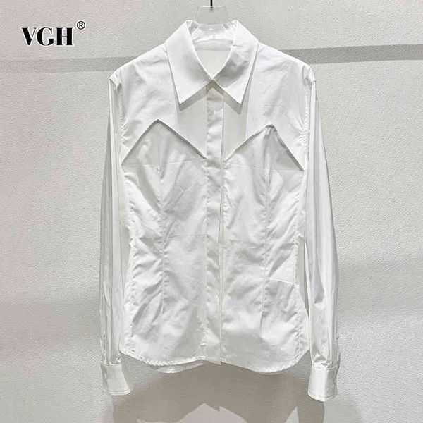 

white casual shirts for women lapel long sleeve patchwork pockets minimalist straight womens blouses fashion style 210507