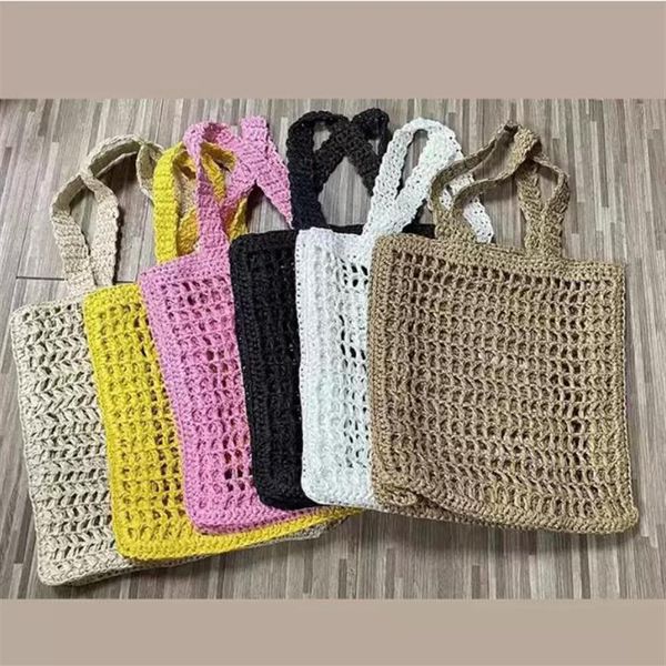 

2022 outdoor bags fashion mesh hollow woven shopping-bags for summer straw tote bag shoulder bag 6colors no box284j