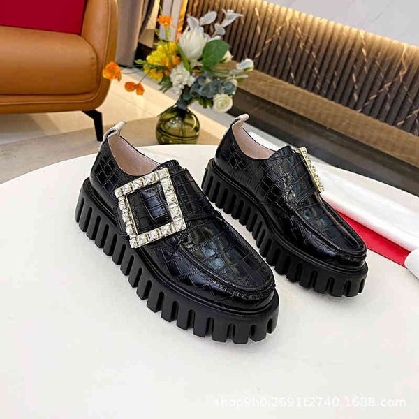

dress shoes spring and summer fashion square button leffer shoes black single women's small thick soled british style 0ond