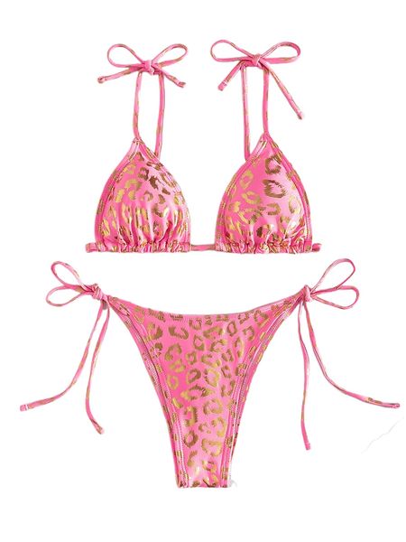 

leopard triangle tie side bikini swimsuit t94u#, White;black