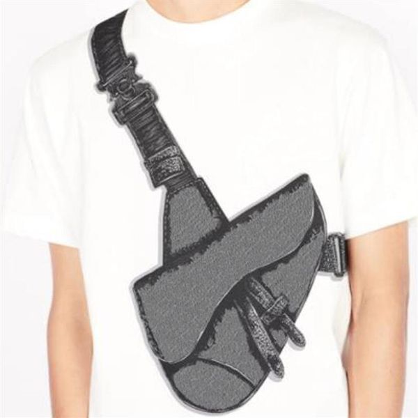 

saddle bag printed tee fashion high street short sleeves summer casual t-shirt solid color breathable men women cotton tee262s, White;black