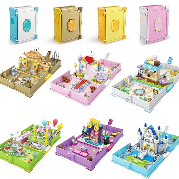 História Pop -up Book Ice Cream Car Sets Blocks Blocks Kits Bricks Kid Toys City Friends Architecture Adventure Catsle Street View 220715