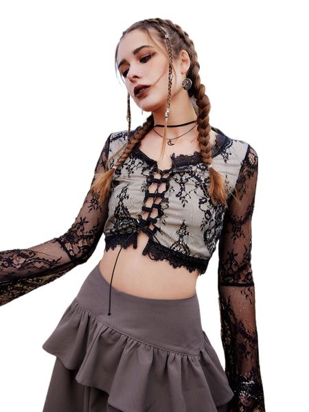 

romwe contrast lace crop z2tg#, White