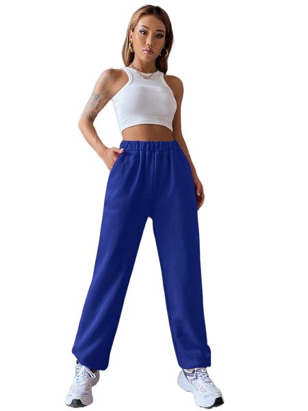 

elastic waist slant pocket sweatpants 61qw#, Black;white